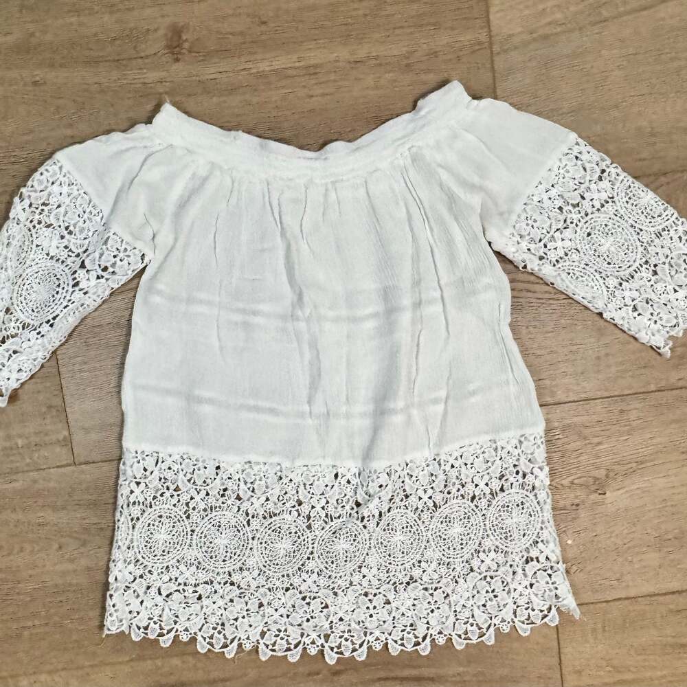Lascana Women's Lace Accent Off The Shoulder Top White Blouse